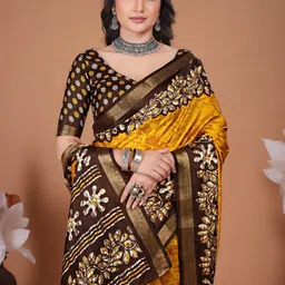 LeeliPeeri Designer Batik Printed Zari Bagru Saree image 4