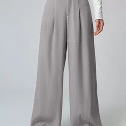 AAHWAN Women Relaxed Loose Fit High-Rise Trousers-image-83