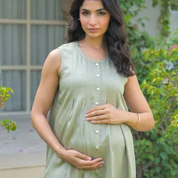 Aujjessa Olive Green Pleated Maternity Feeding Top-picture-21