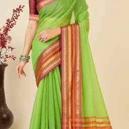 AMRUTKALA SAREES Checked Woven Design Zari Border Saree with Blouse Piece image 5