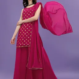 YOYO Fashion Women Floral Embroidered Regular Kurta with Sharara & With Dupatta-picture-24