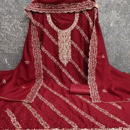 LeeliPeeri Designer Embroidered Viscose Rayon Unstitched Dress Material image 2