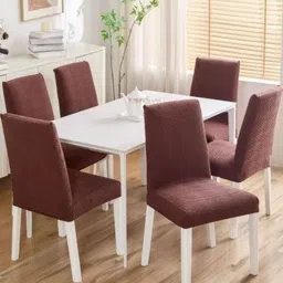 HOMETHREADS Coffee Brown 6 Pieces Textured Jacquard Chair Covers-picture-41