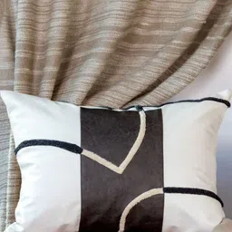 ALCOVE White & Black Abstract Rectangular Cushion Cover-image-77
