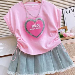 Xsole Girls Sequin Heart Embellished Top & Pleated Skirt-picture-19
