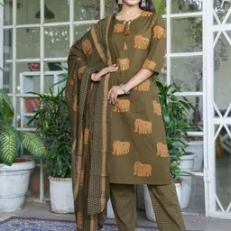 KALINI Women Animal Printed Regular Pure Cotton Kurta with Trousers & With Dupatta-picture-37