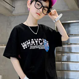 LULU & SKY Boys Typography Printed V-Neck Pure Cotton Applique T-shirt-picture-17