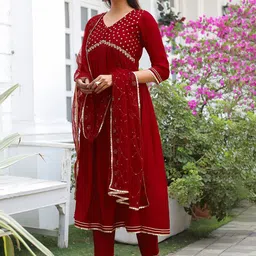 Roly Poly Women Floral Embroidered Empire Kurta with Trousers & With Dupatta image 4