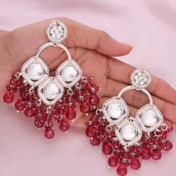 Brado Jewellery Gold-Plated American Diamond Studded Circular Shaped Drop Earrings image 2