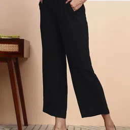 FITHUB Women Straight Fit High-Rise Pleated Trousers image 4