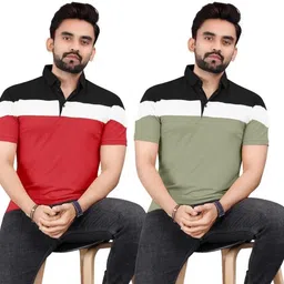 rggarment Pack of 2 Men Colorblock Polo Neck Cotton Blend Brown, Red T-Shirt-picture-17
