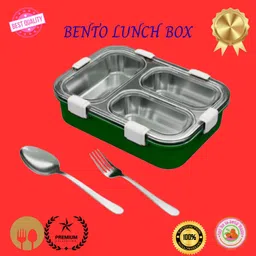 evara international Compartment -3 Sealed Leak Proof Stainless Steel For Kid's & Adult_G136 3 Containers Lunch Box-picture-36