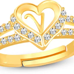 heer collection Heart Alphabet 'V' Valentine Ring Promise Propose Engagement Wedding Anniversary Brass, Stainless Steel, Copper, Alloy Cubic Zirconia Gold Plated Ring-picture-27