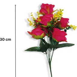 mifadecor Artificial Rose Magenta Pink Flower Bunch of 7 Flower Heads | Sticks (12 inch) Pink Rose Artificial Flower image 3