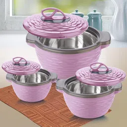 blu bel Brook Classic Insulated Inner Stainless Steel Casserole (700ml, 1300ml, 2000ml) Pack of 3 Thermoware Casserole Set image 3