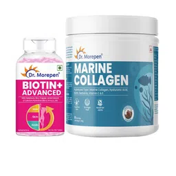 Dr. Morepen Set of 2 Biotin+ Advanced tablets & Marine Collagen Protein Powder - 250 g image 1