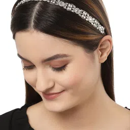 KARATCART Women Oxidised Silver-Toned & White Pearls & Kundan Embellished Hairband-image-67