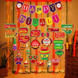 zyozique Multicolor Diwali Decorations Hanging Swirls,Traditional Diya Design - Pack Of 9-picture-34