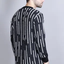 ewools Men Self Design Crew Neck Black, White Sweater image 2