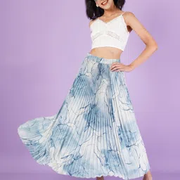 Women Printed A-line Grey, Blue Skirt-image-0