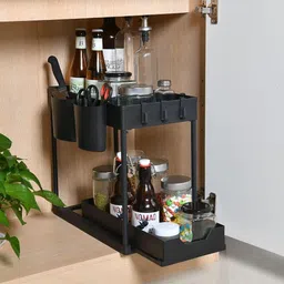 blapoxe Containers Kitchen Rack Under Sink Organizers and Storage, 2 Tiers Sliding Under Kitchen Sink Organizers Plastic-picture-12