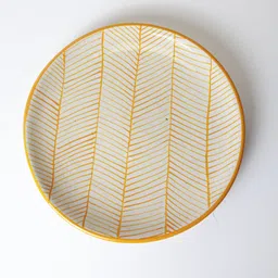 kala kriti Yellow Leaf Pattern Ceramic Plate for Dinner, Snacks, Starters, Desserts 7 inche Quarter Plate image 3
