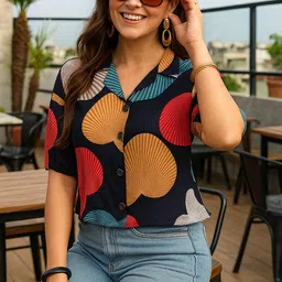 vairagee Women Boxy Fit Printed Lapel Collar Casual Shirt image 5