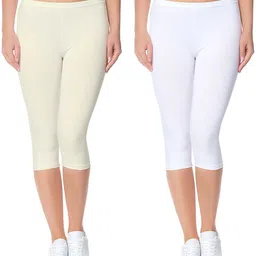 lili Cotton Lycra 220 GSM Bio-Wash Women White, Beige Capri-picture-17