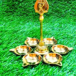 sundar Brass Murugan Vel Vilakku Gold Brass Table Lantern image 4