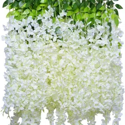 well art gallery Hanging white Wisteria Flowers, Artificial Flowers for Home Décor PACK OF (12) White, Green Westeria Artificial Flower image 5