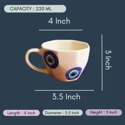 the kumhar kala Pack of 1 Ceramic Handpainted Evil Eye Ceramic Tea Cup and Saucer Set 220 mL Microwave Safe image 2