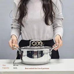 omichef Primax 24CM(6Ltr) Triply Stainless Steel Casserole with Lid, Biryani Pot | Cook and Serve Casserole image 4