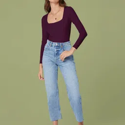 navyankaa Casual Regular Sleeves Solid Women Purple Top image 4