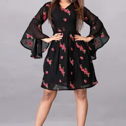 saree collection Women Fit and Flare Black Knee Length Dress-picture-25
