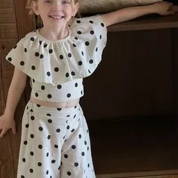 LULU & SKY Girls Polka Dot Printed Pure Cotton Top With Trousers-picture-17