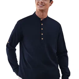 KNOWTED Mandarin Collar Roll-Up Sleeves Straight Short Kurta-picture-35