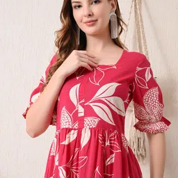TRUVON FASHIONS Floral Print Puff Sleeve A-Line Midi Dress image 3