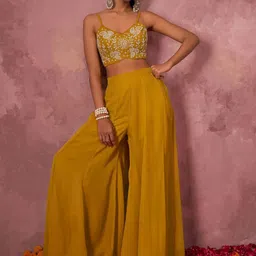 alizeh ALIZEHEmbroidered Crop Top Palazzo With Shrug image 3