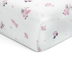 The White Cradle White & Pink Cartoon Characters Cotton 120 TC Crib Bedsheet-picture-17