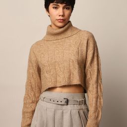 ONLY Women Cable Knit Crop Pullover with Fuzzy Detail-picture-1