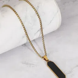 Thrillz Men Stainless Steel Gold-Plated Rectangular Shaped Pendant With Chain image 4