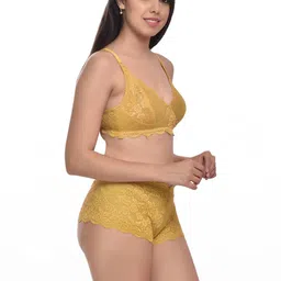 samvar Women Red,Yellow,Green Net Bra Panty Set for Lingerie Set Undergarments Pack of 3 image 5