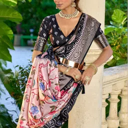 TIRA Bandhani Silk Blend Designer Saree image 4