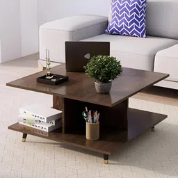 HEXA RED Brown Textured Wooden Square Coffee Table image 2