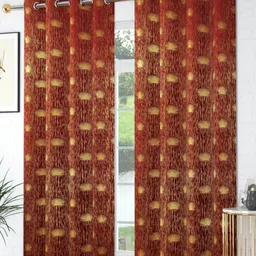 Kiara Creations Maroon 2 Pieces Floral Velvet Room Darkening Long Door Curtains-picture-22