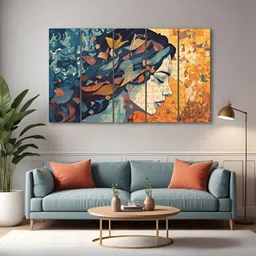 The Castle Decor Teal & Mustard 5 Pieces Wooden Wall Art-picture-31