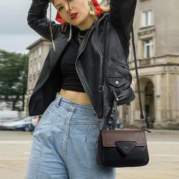 Exotic Women Solid Structured Leather Sling Bag image 4