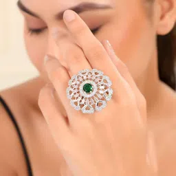 Silvermerc Designs Silver Plated American Diamond Finger Ring-image-24