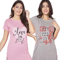 TRENDY WORLD Pack of 2 Women Printed Cotton Long T-shirts-image-39