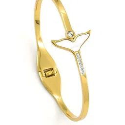 ARTKLIM Whale Tail Grace Stainless Steel Gold-Plated Stones Studded Bangle-Style Bracelet image 2